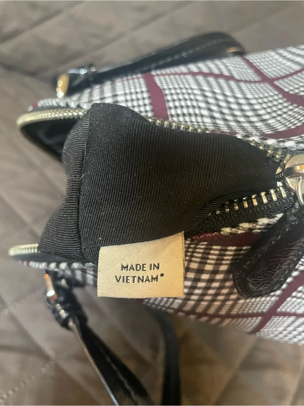 Coach Black Patent Leather Cora Glen Plaid Dome Satchel with Burgundy Accents